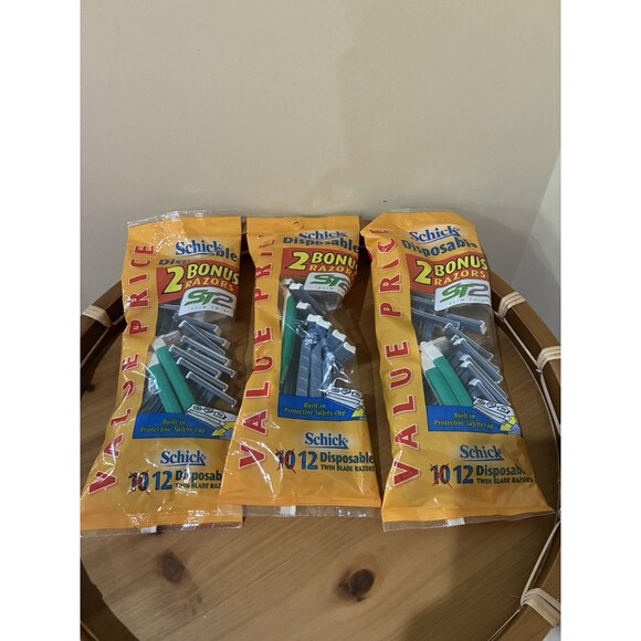Lot of 3 -Schick Disposable Razors ST2 Slim Twin 12 pack Twin Blade NOS 36 Total - Picture 1 of 2